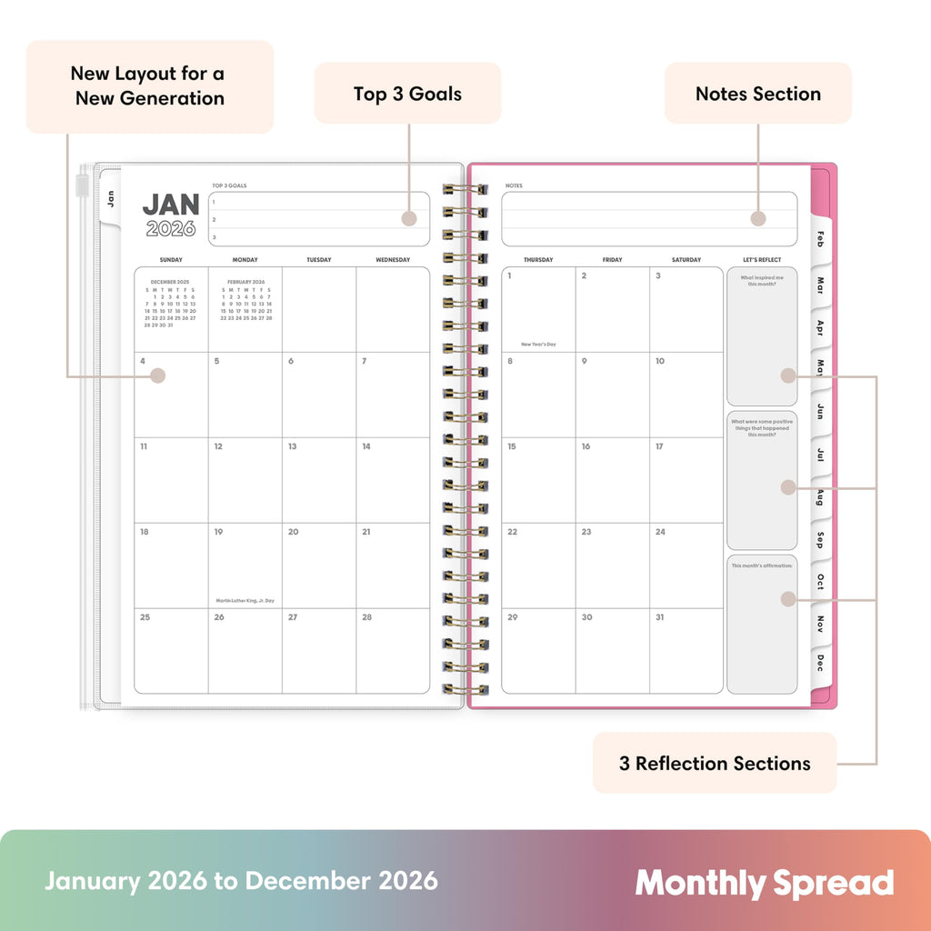 Blue Sky Gen Z 2026 Weekly and Monthly Planner Calendar, January 2026 - December 2026, 5" x 8", Flexible Cover With Zip Pouch, Durable Twin - Image 3