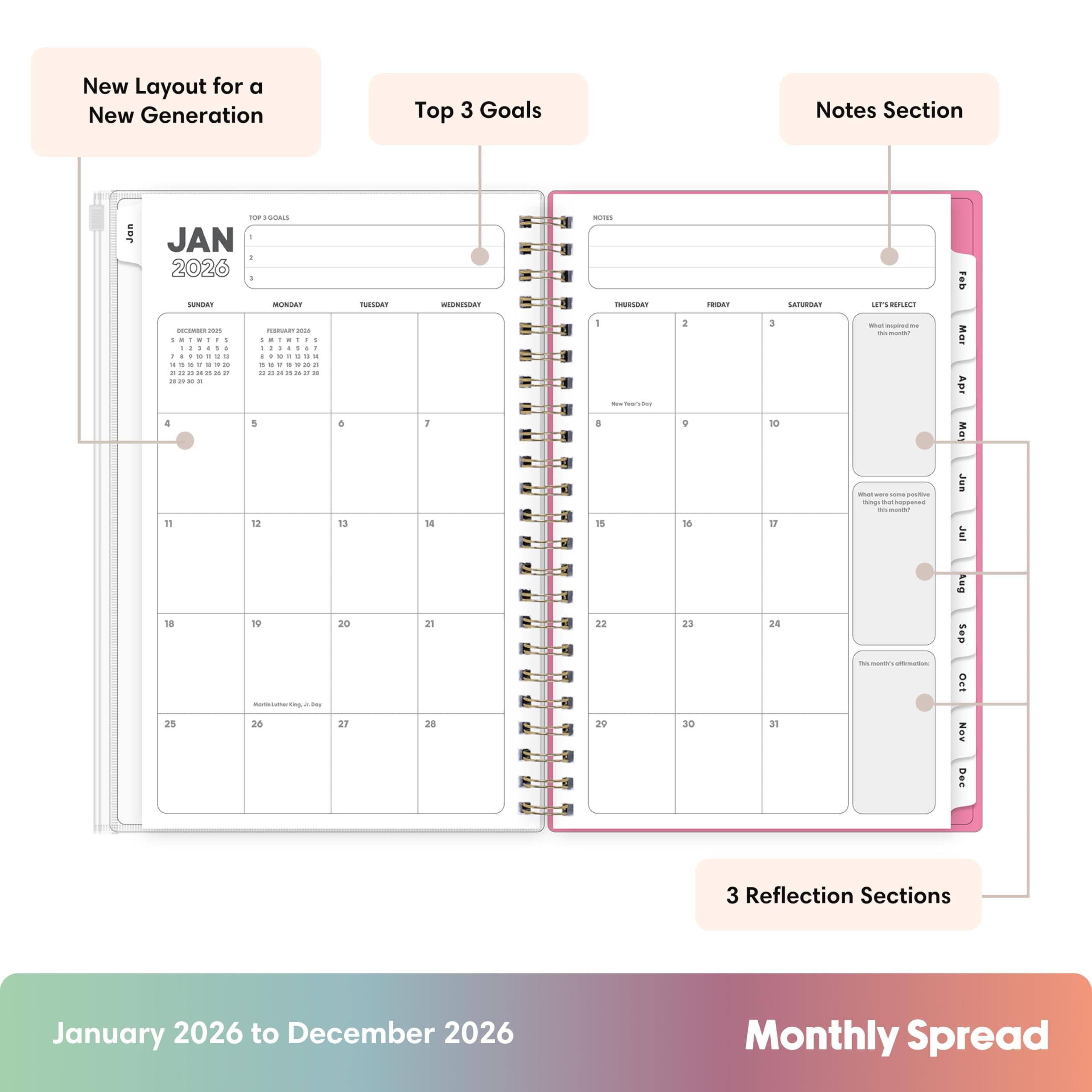 Blue Sky Gen Z 2026 Weekly and Monthly Planner Calendar, January 2026 - December 2026, 5" x 8", Flexible Cover With Zip Pouch, Durable Twin - Image 3