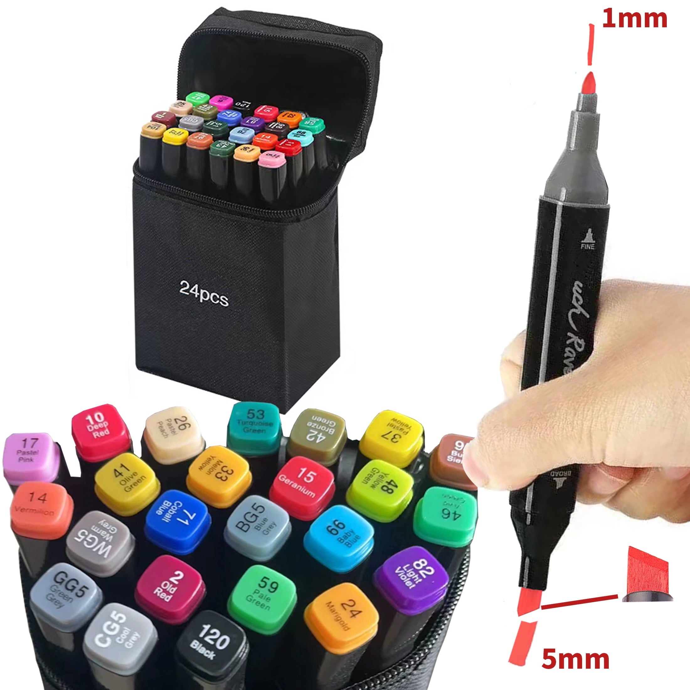 24 Colors Alcohol Markers Brush Tip Set ,Double Tip Paint Marker Pens for Adult Coloring Painting ,MIKOUJOS Art Marker