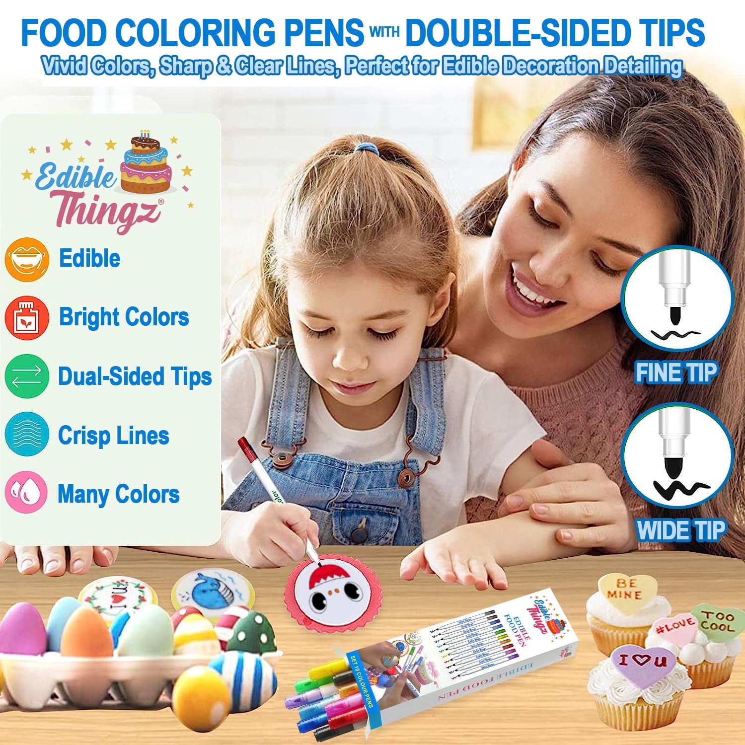 EdibleThingz Edible Food Coloring Markers, Dual Sided Tips, Edible Gourmet Writer with Fine & Wide Tip for Decorating Cookies, Cakes, Fondan - Image 5