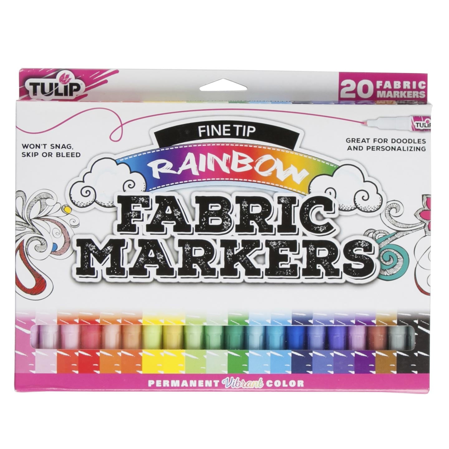 (2 pack) Tulip Fine Tip Fabric Markers 20-Pack – Rainbow Permanent Color Set for DIY Crafts, Clothing & Fabric Art - Image 2