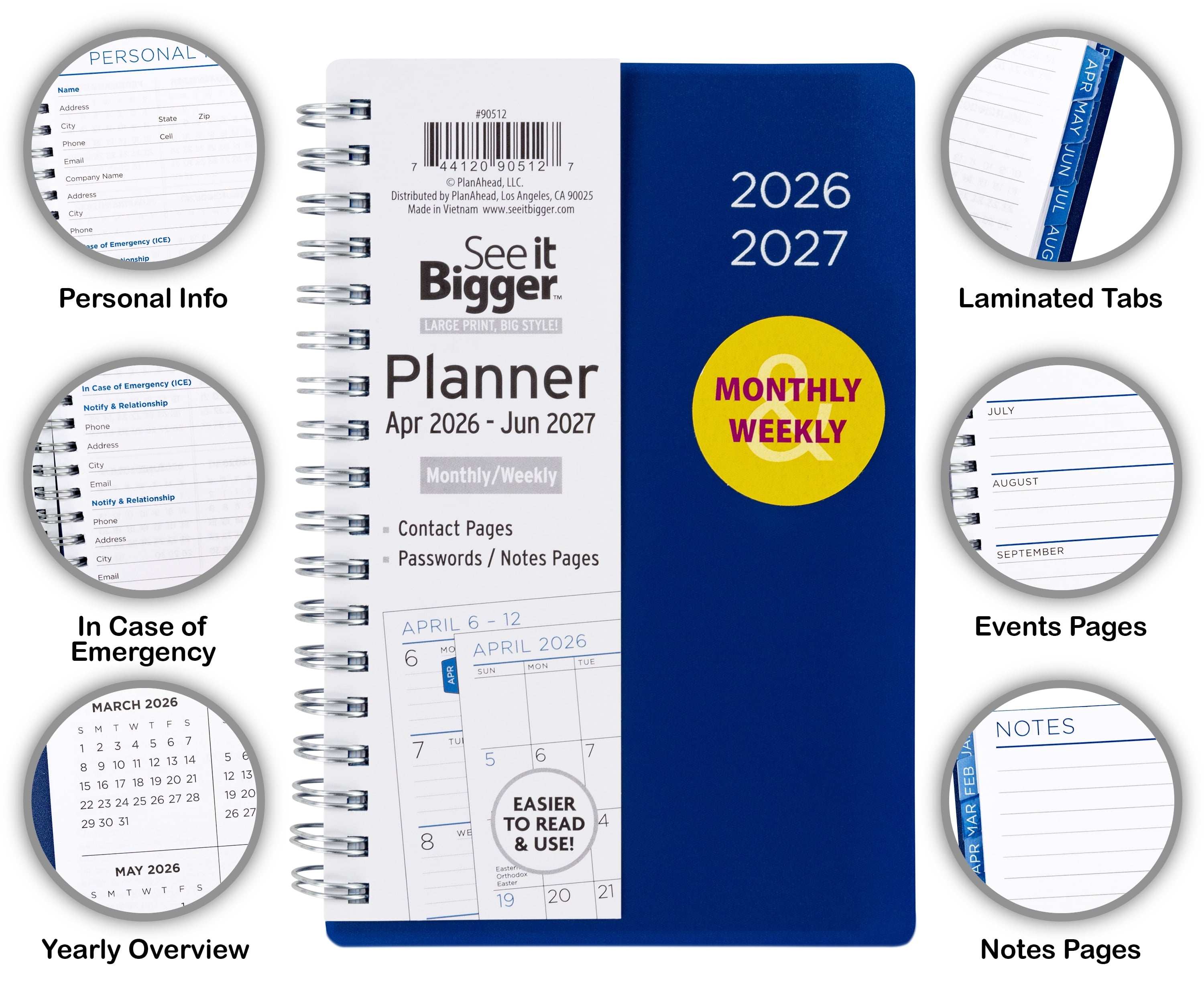 M/W Planner, Small (4.25" x 6.5"), Blue, 15-Month: Apr 2026 - Jun 2027 - Image 2