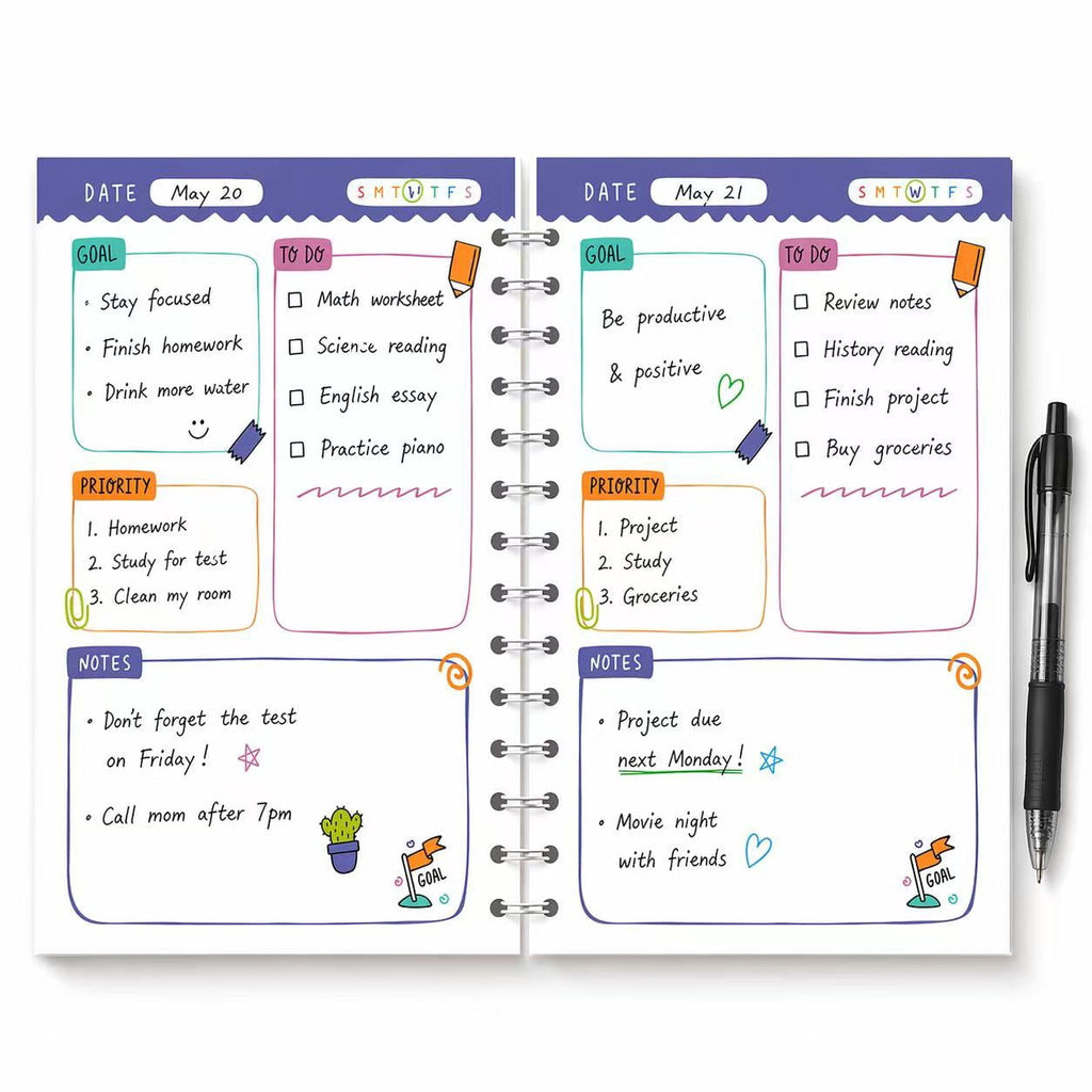 To Do Notebook with Stickers, Undated Daily Planner Organizer, Cute Productivity Journal for School Use, Student Plan... - Image 3