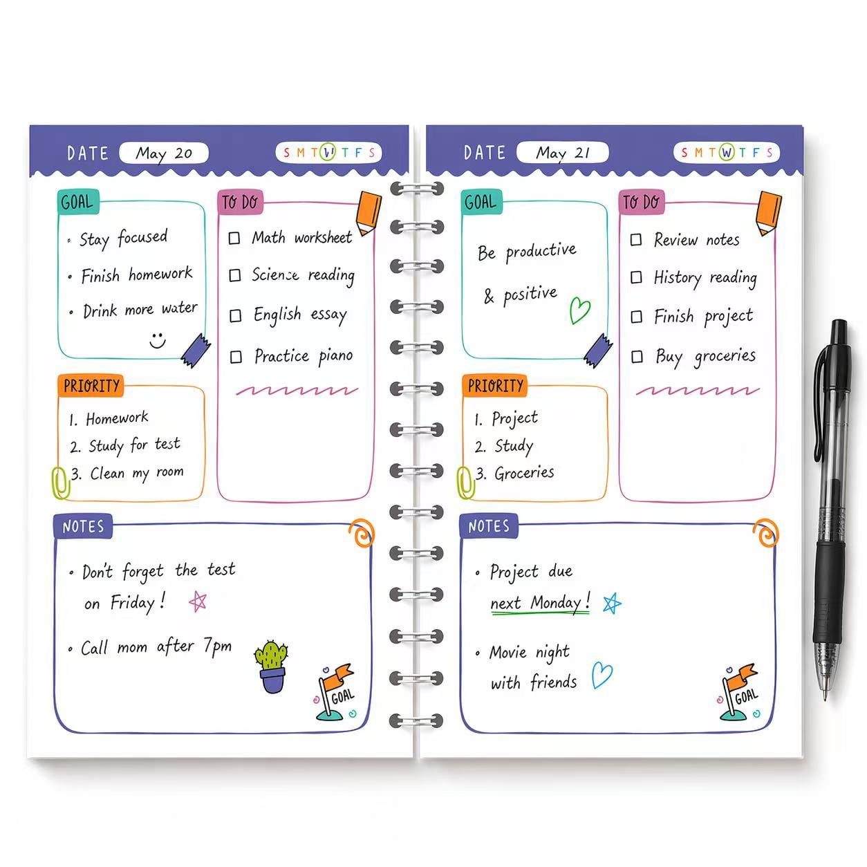 To Do Notebook with Stickers, Undated Daily Planner Organizer, Cute Productivity Journal for School Use, Student Plan... - Image 3