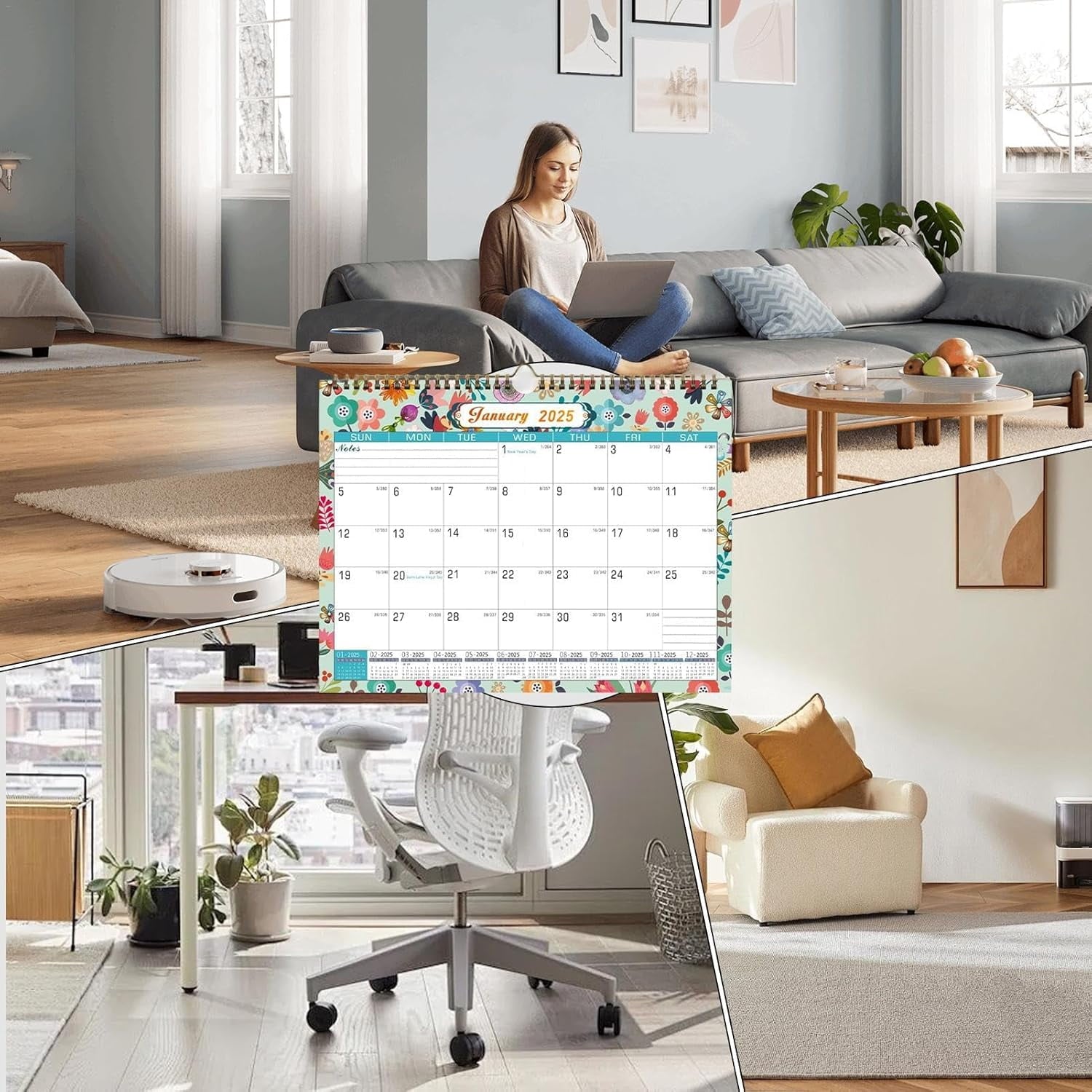 2025 Wall Calendar, 18 Months Daily Planner Agenda Monthly Planner for Home Office Classroom with 2 Pcs Planner Stick... - Image 6