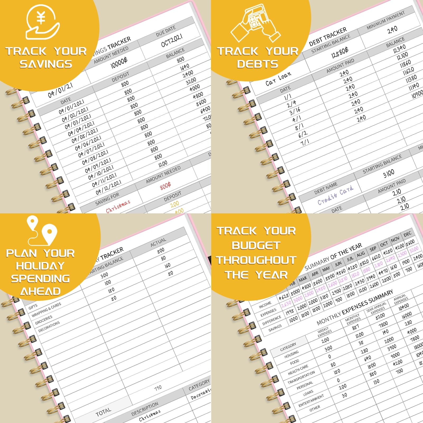 Monthly Budget Planner, Expense Tracker Notebook, Bill Organizer & Finance Planner, 7"x10", Pink - Image 5
