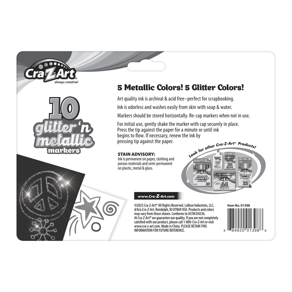 Glitter and Metallic Art Marker Set, 5 glitter and 5 metallic - Image 6