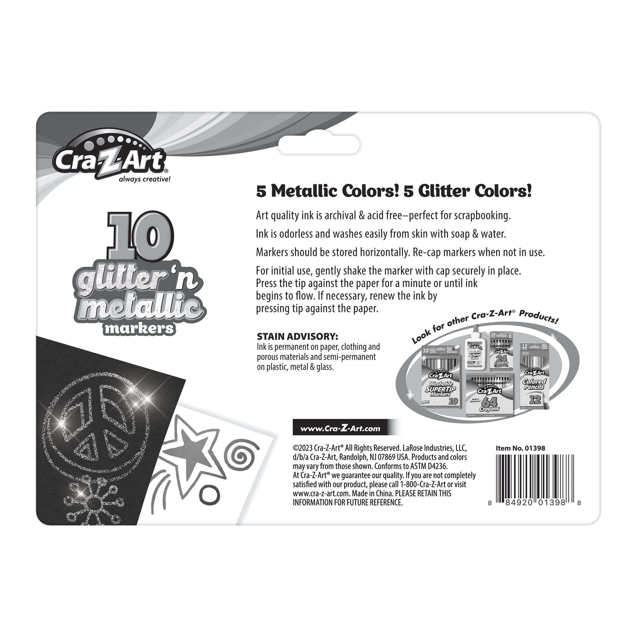Glitter and Metallic Art Marker Set, 5 glitter and 5 metallic - Image 6