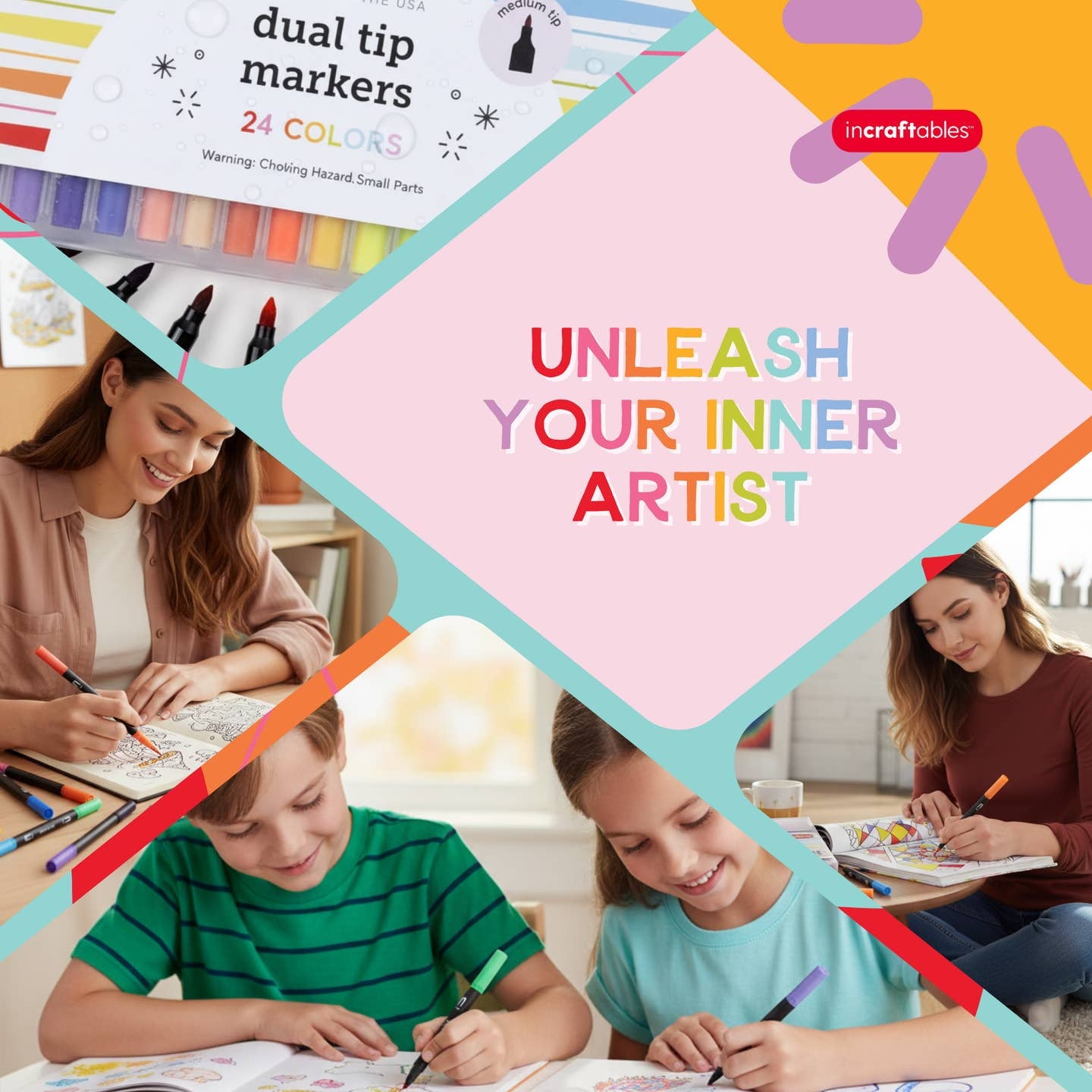 Dual Tip Markers Set, 24 Colors, Fine Tip, No Bleed, Art Drawing Coloring - Image 5