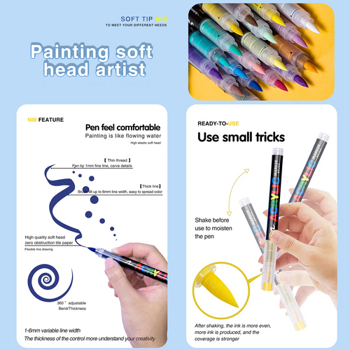12 Colors Acrylic Paint Markers, Soft Brush Tip Acrylic Paint Pens,Quick-Drying Waterproof Acrylic Markers for Canvas... - Image 2