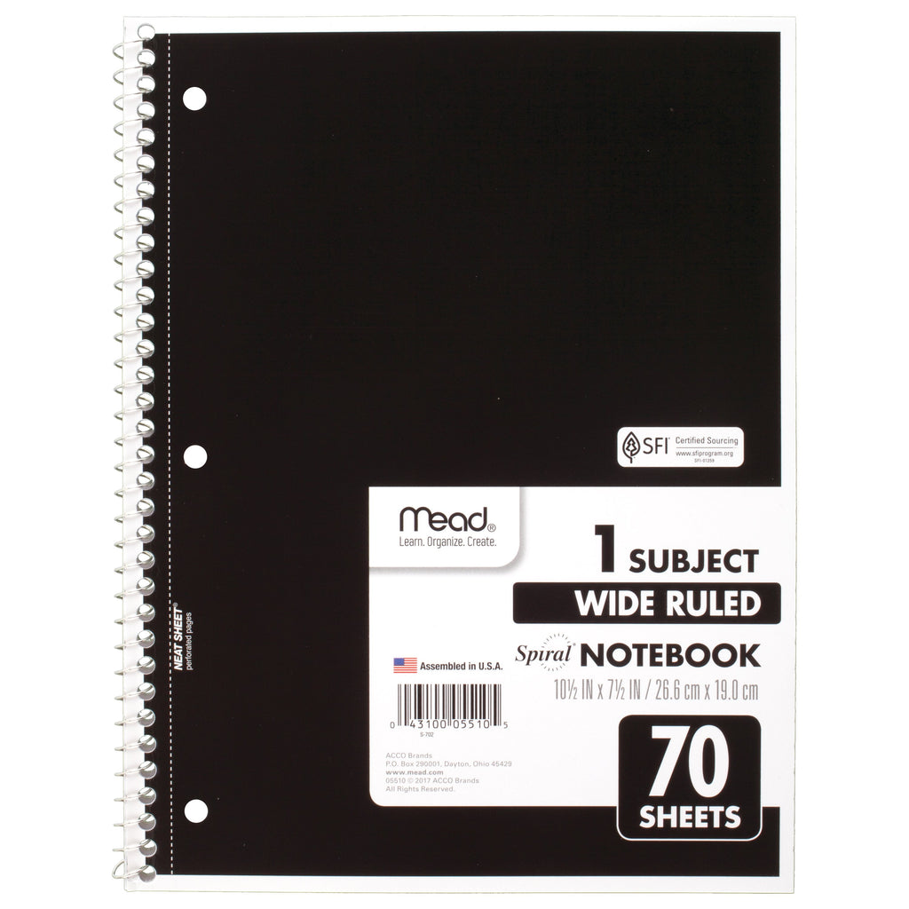 Spiral Notebook, 1 Subject, Wide Ruled, 70 Sheets, Assorted (05510) - Image 2