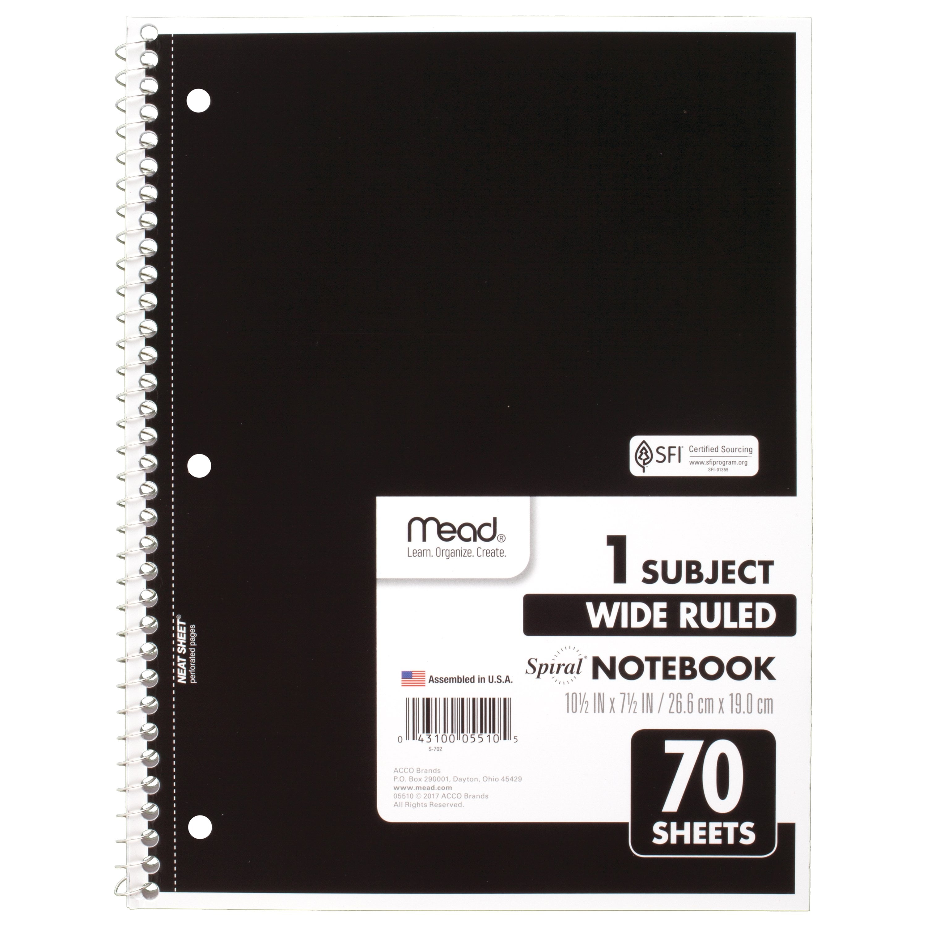 Spiral Notebook, 1 Subject, Wide Ruled, 70 Sheets, Assorted (05510) - Image 2