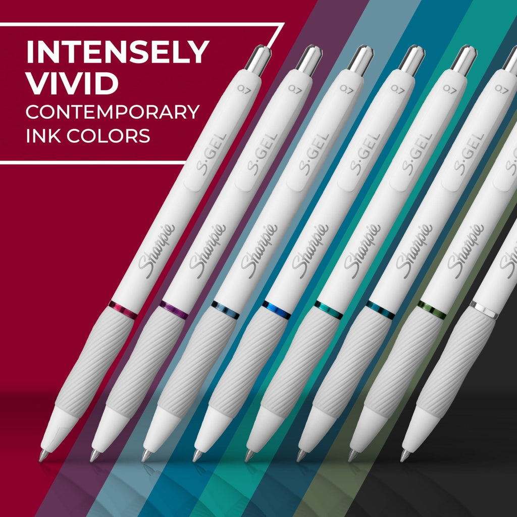 S-Gel Pens, Fashion Barrel Gel Pens, Pearl White Body, Medium (0.7mm) Point, Bold Ink Colors, 8 Count - Image 4