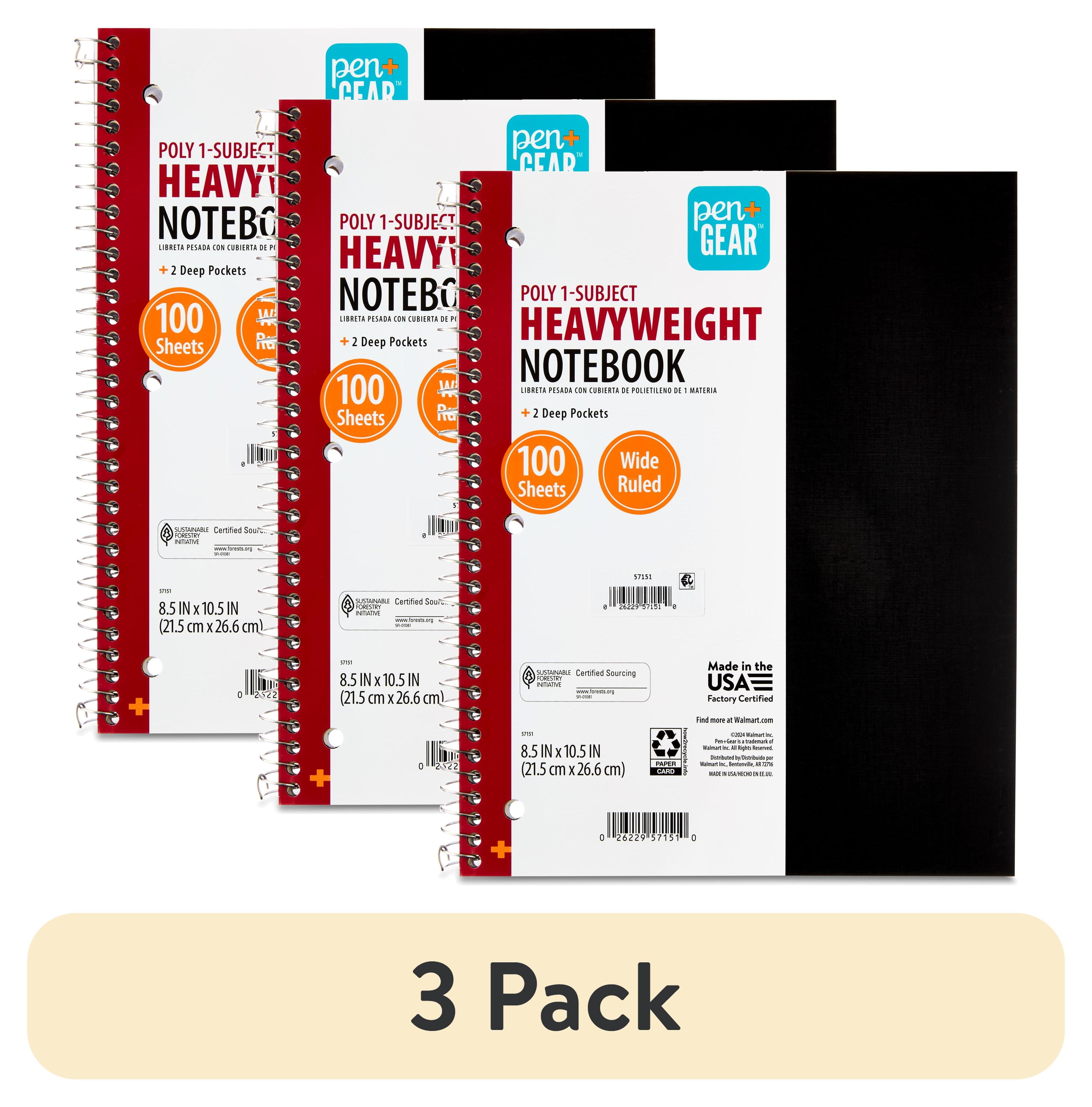 (3 pack) Pen+Gear Wide Ruled 1-Subject Poly Notebook, Black, 8.5" x 10.5", 100 Sheets