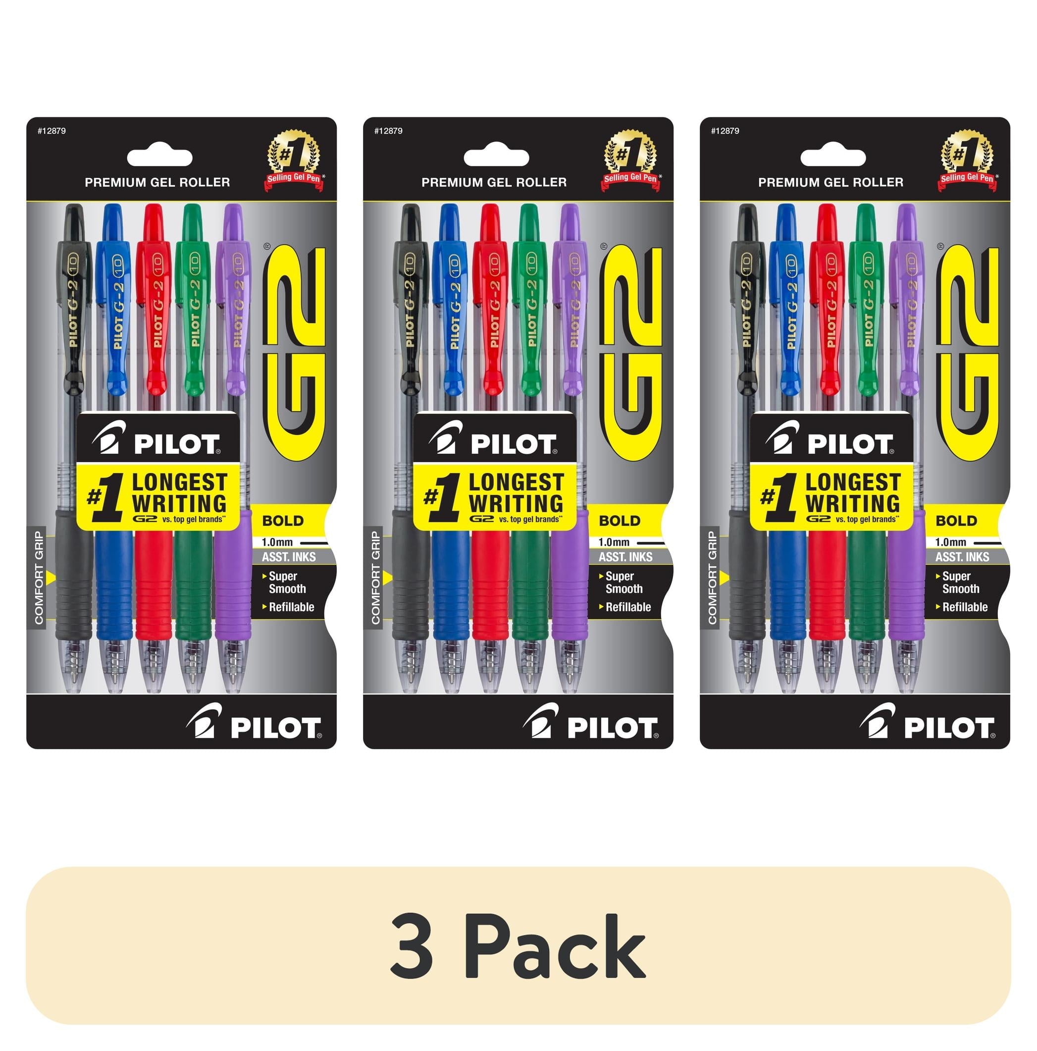 (3 pack) Pilot G2 Retractable Gel Ink Pens, Bold Point, 1.0mm, Assorted Colors, 5 Pack