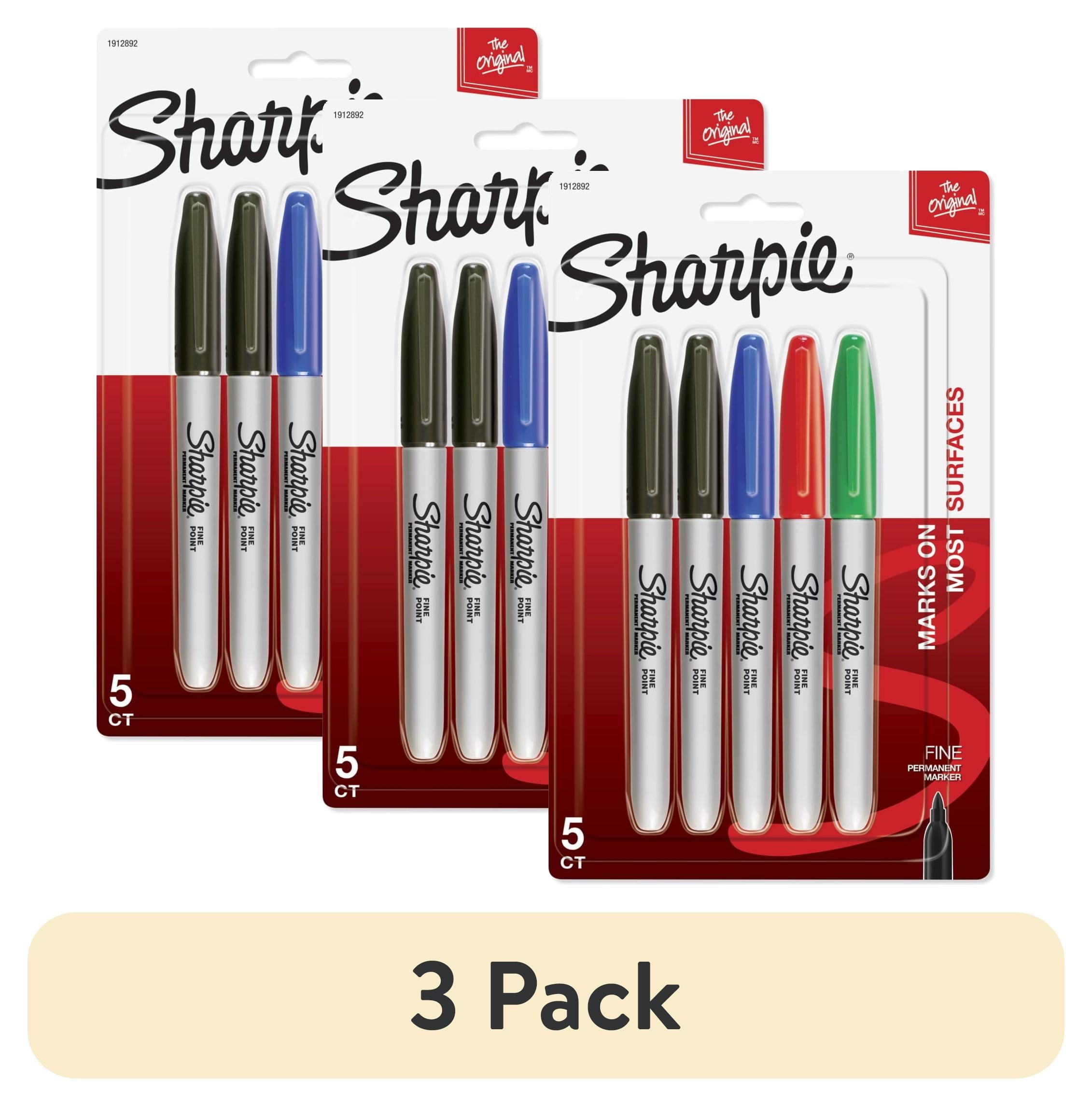 (3 pack) Permanent Markers, Fine Point, Assorted Colors, 5 Count