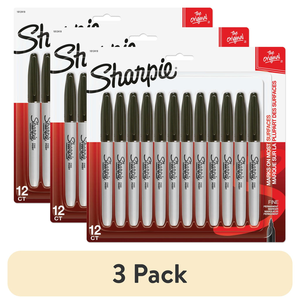 (3 pack) Permanent Markers, Fine Point, Black, 12 Count