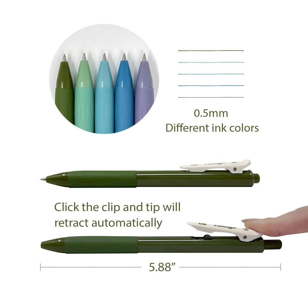 Wrapables Multi-Color Retractable Gel Pen Set (5 pack), 0.5mm Fine Point, for Writing, Journaling, Drawing, Home and Office, Cool Artic - Image 2