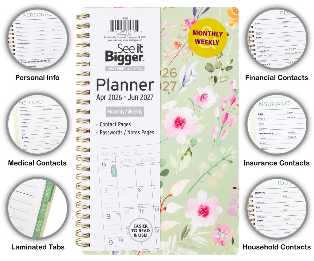 See It Bigger M/W Planner, Medium (5.5" x 8.75"), Floral, 15-Month: Apr 2026 - Jun 2027 - Image 2