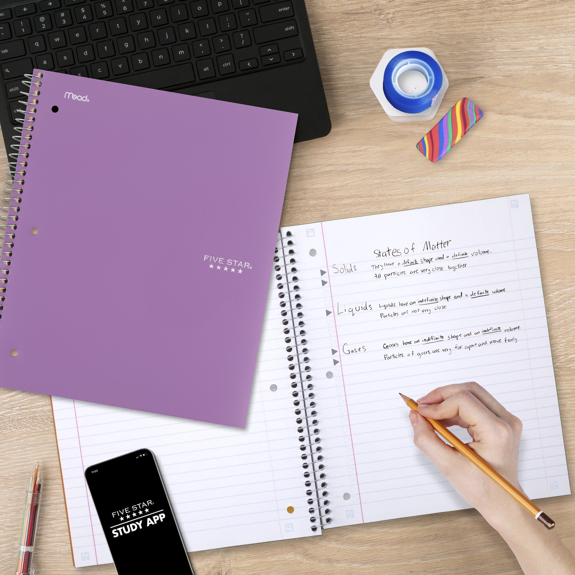 Five Star Spiral Notebook + Study App, 1 Subject, Wide Ruled, 8" x 10.5", Amethyst - Image 2