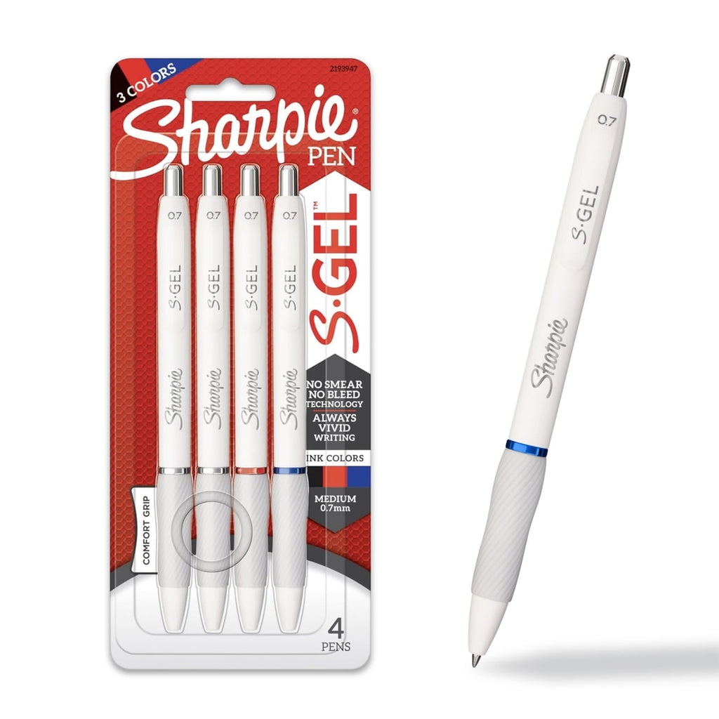 (3 pack) S-Gel, Gel Pens, Medium Point (0.7mm), Black, Red and Blue Gel Ink Pens, 4 Count - Image 2