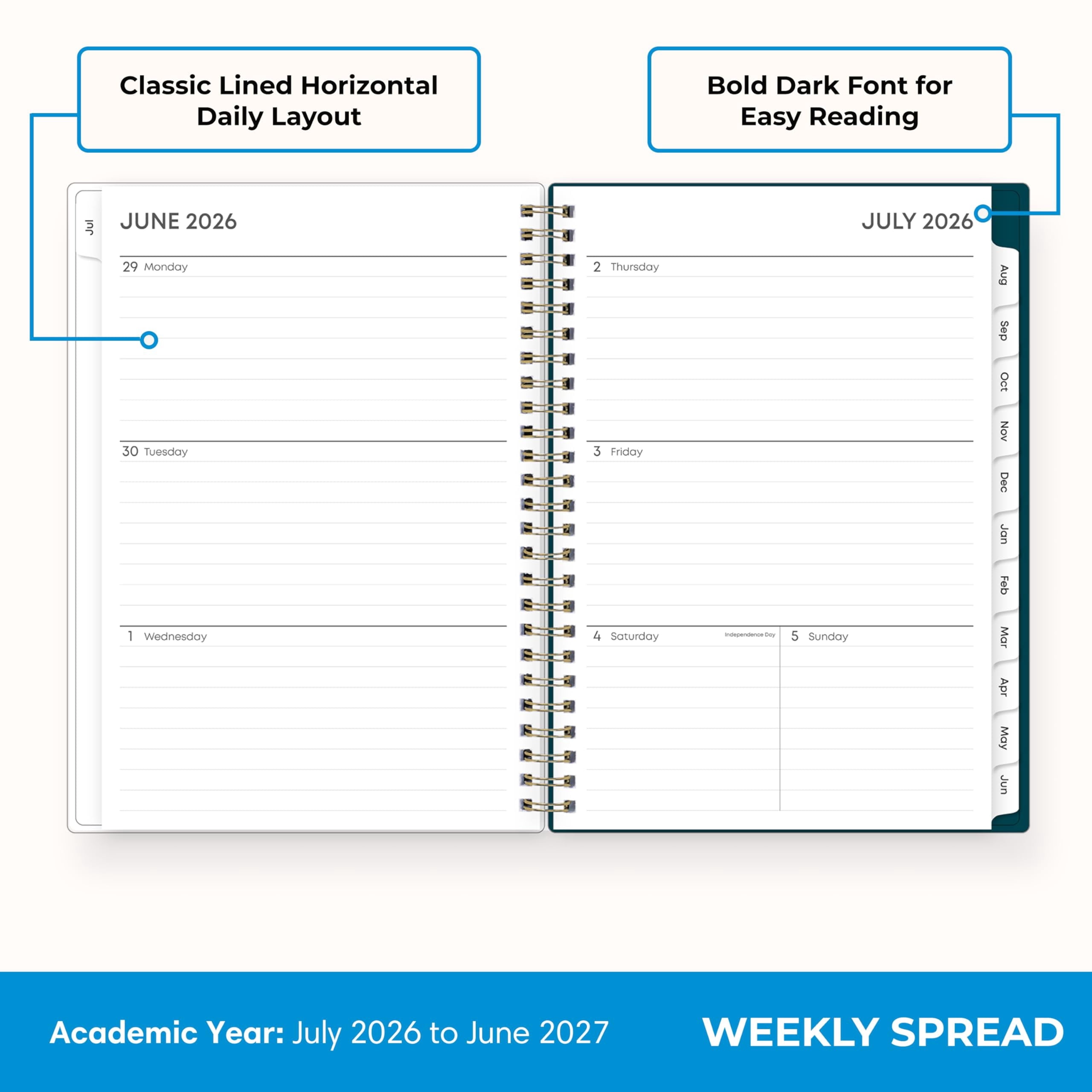 2026-2027 Weekly and Monthly Academic Year Planner Calendar, July 2026 - June 2027, 5.875" x 8.625", Flexible Cover, ... - Image 3