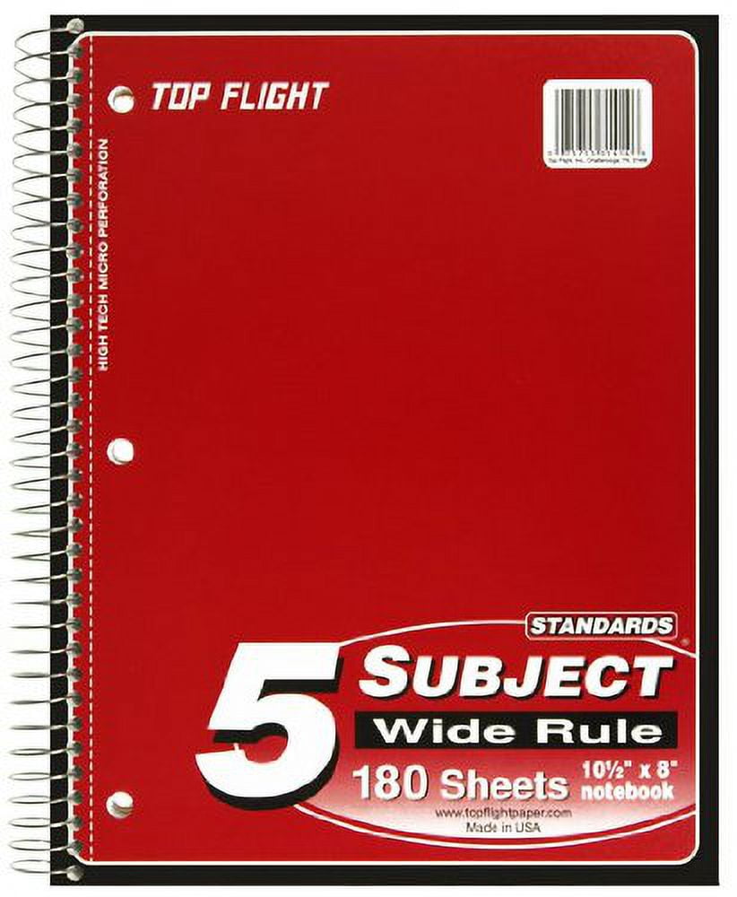 5-Subject Notebook, 180 Pages, 3 Hole Punched, Wide Rules, 10.5 x 8. Inches, Colour May Vary (311414) - Image 6