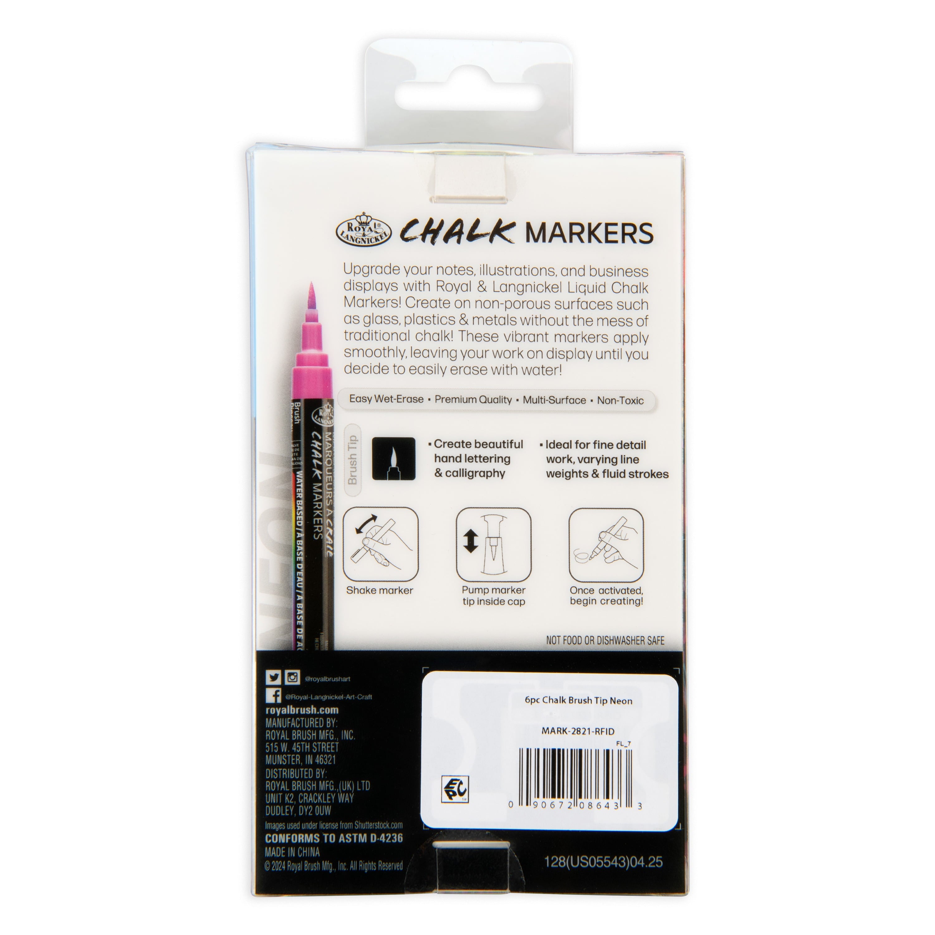 6pc Artist Chalk Markers with Brush Tips, Neon Colors - Image 2
