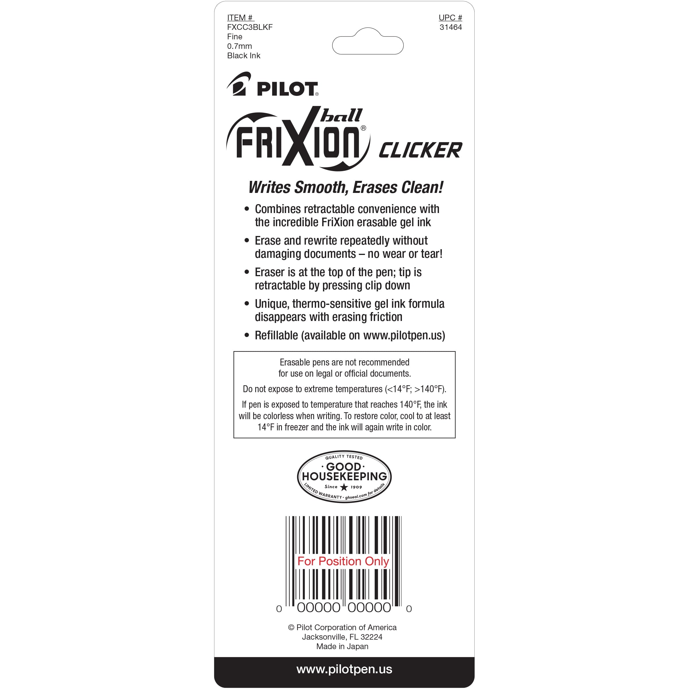 Frixion Clicker Erasable Gel Pens, Fine Point, Black Ink, 3 Count - Image 3