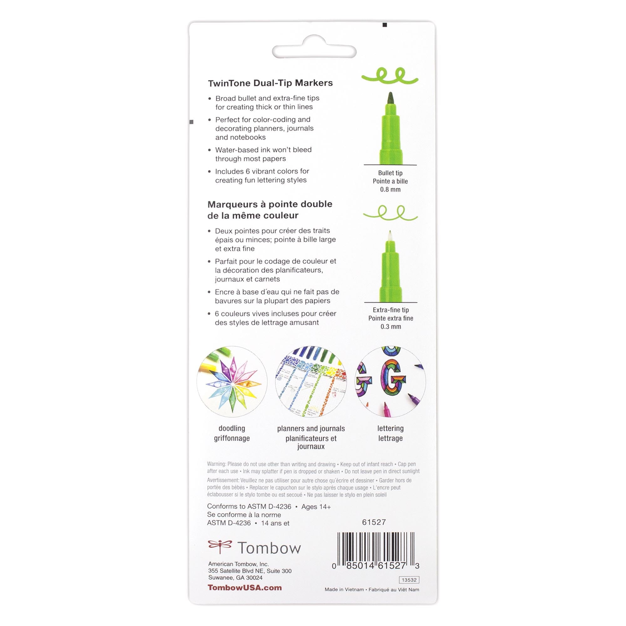 Tombow TwinTone Dual-Tip Marker Pen Set, Broad & Extra-Fine Tips, Rainbow Color Palette, 6 Count - Image 2