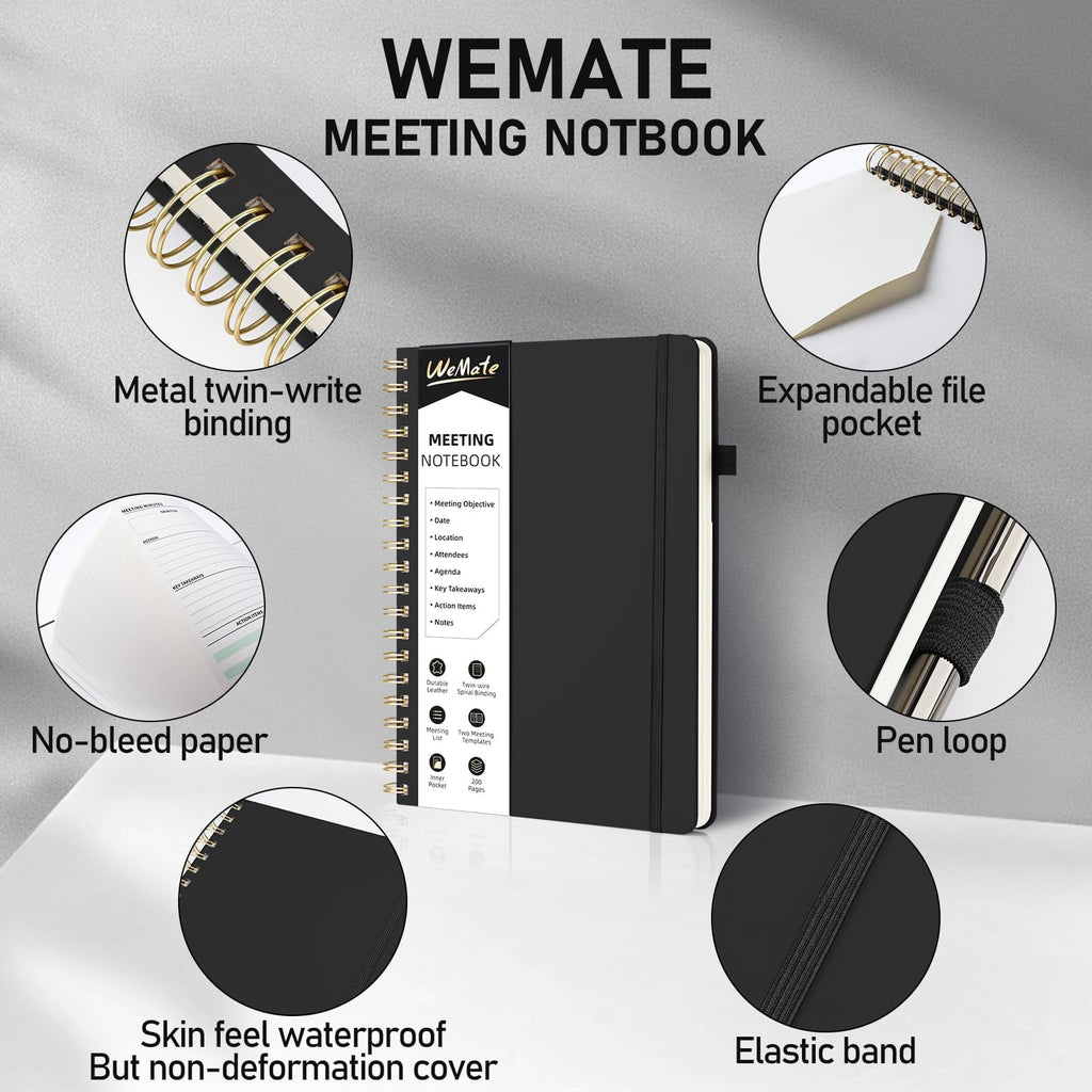 Wide Rule Spiral Notebook, Black Notebook, PU Leather Hardcover Notebook, 200 Pages, B5 (10" × 7") - Image 6