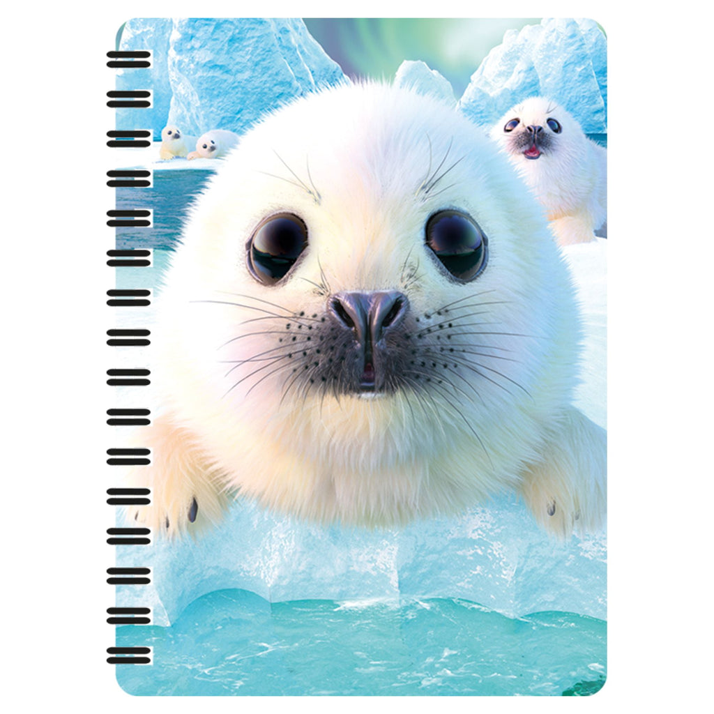 3D LiveLife Jotter - Seal Pups from Deluxebase. Spiral Bound A6 5.5x4in Small Animal Notebook, 80 Plain Recycled Pages, Ocean Cover.