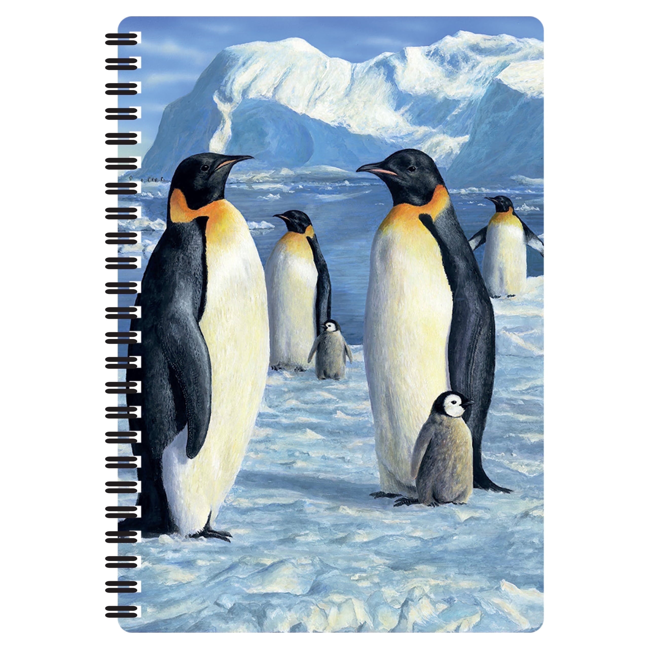 Antarctic Majesty. Ruled 8.2" x 5.7" Medium Notepad. 80 Page Spiral Bound Notebook, Lenticular Penguin Cover.