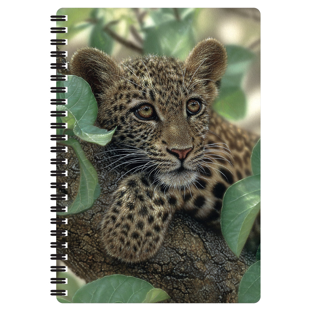 Tree Hugger. Ruled 8.2" x 5.7" Medium Notepad. 80 Page Spiral Bound Notebook with Lenticular Leopard Cover.