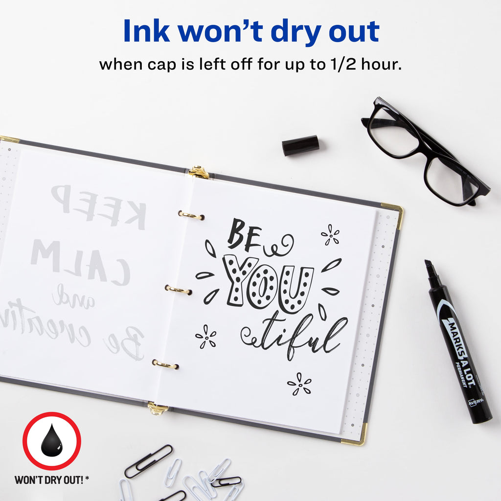 Avery Marks A Lot Permanent Markers, Large Desk-Style, Black, 36/BX - Image 3