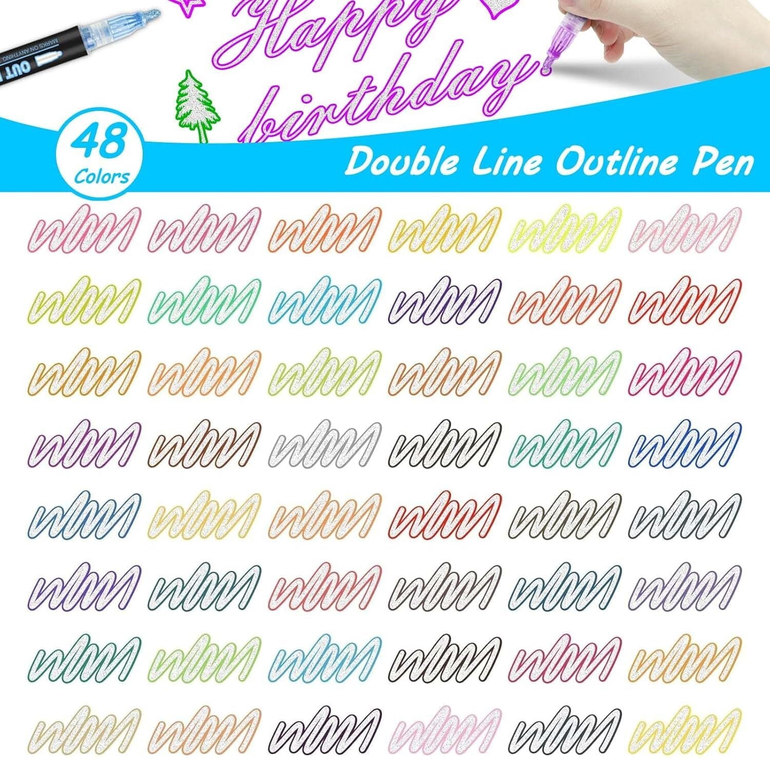 48 Colors Shimmer Markers Metallic Glitter Pens Set Sparkle Gift Present Doodle Drawing Supplies Art Craft - Image 2