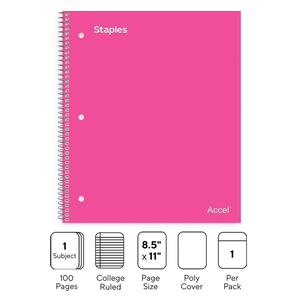 Durable Poly Cover 1 Subject Notebook College Ruled 8-1/2" x 11" Pink /51448 - Image 2
