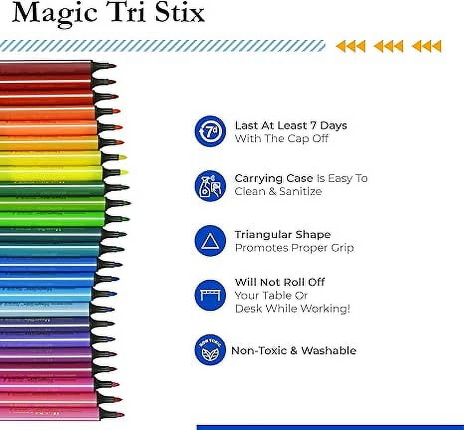 Magic Tri Stix Washable Markers, 12 Count, Assorted Colors, Non-Toxic, Triangular Grip for All Ages (TPG-395) - Image 4