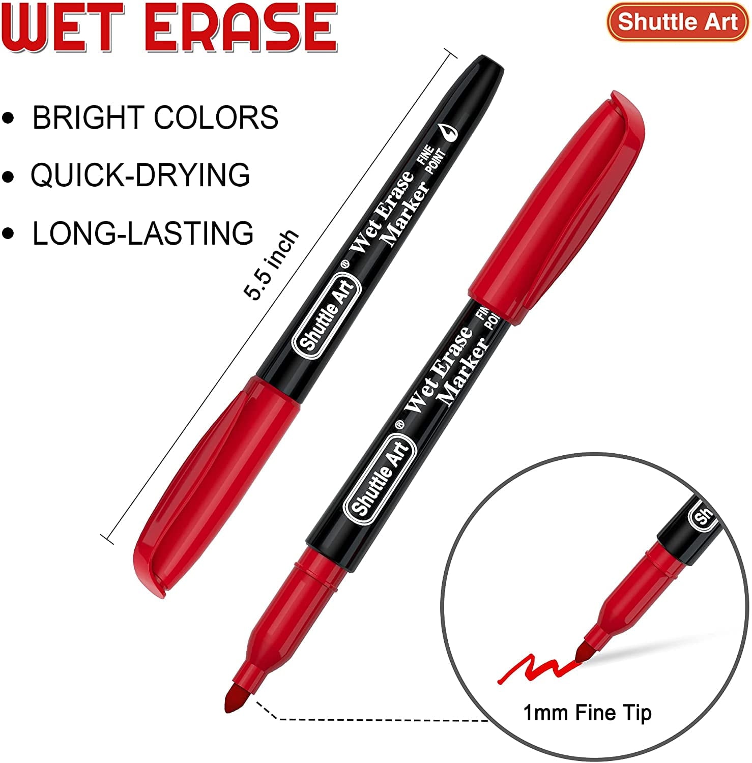 Wet Erase Markers, 10 Colors 1mm Fine Tip Smudge-Free Markers, Use on Laminated Calendars, Overhead Projectors, Sched... - Image 2