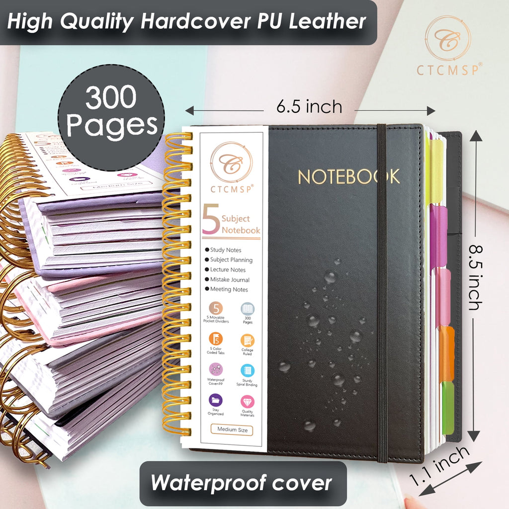 5 Spiral Notebook,Leather Hardcover Notebook with Removable Dividers Tabs,College Ruled Organizer Notebooks for Work ... - Image 5
