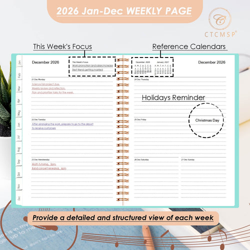 CTCMSP 2026 Planner Calendar Notebook Weekly Monthly Planner 2026 for School Student Teacher Office Supplies-January- December 2026(6.3"X8.5 - Image 2