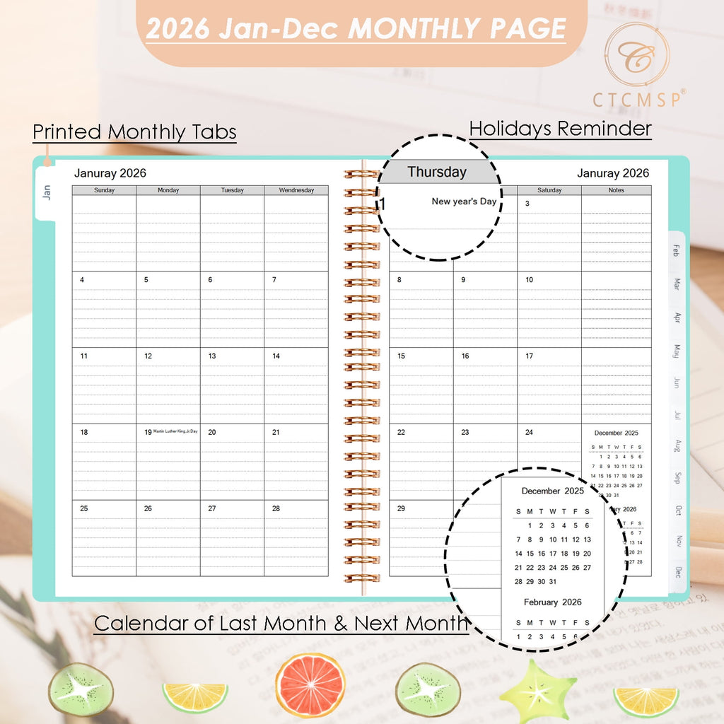 CTCMSP 2026 Planner Calendar Notebook Weekly Monthly Planner 2026 for School Student Teacher Office Supplies-January- December 2026(6.3"X8.5 - Image 3