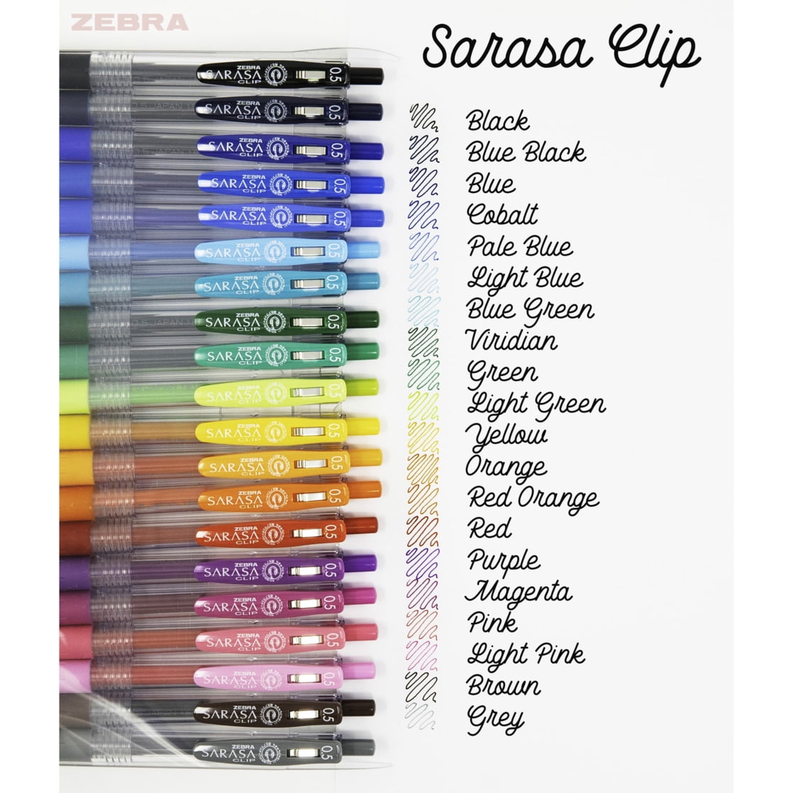 Sarasa Clip Retractable Gel Ink Pens, Fine Point 0.5mm, Assorted colors, 20-Pack - Image 3