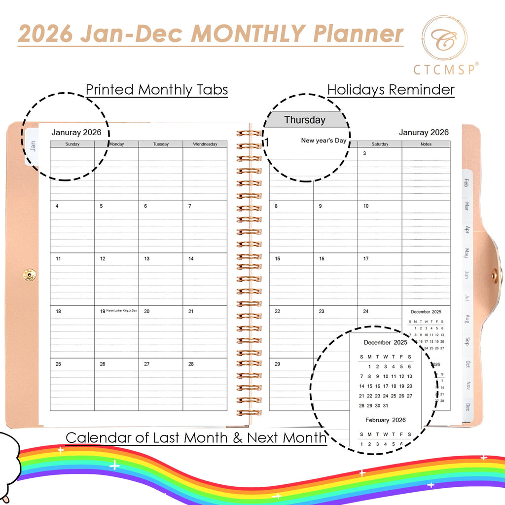 CTCMSP 2026 Planner Yearly Calendar Notebook(Jan-Dec.2026,6.3"x8.5"),Weekly Monthly Planner 2026 for Office Home Work Gift Supplies-Leather - Image 3