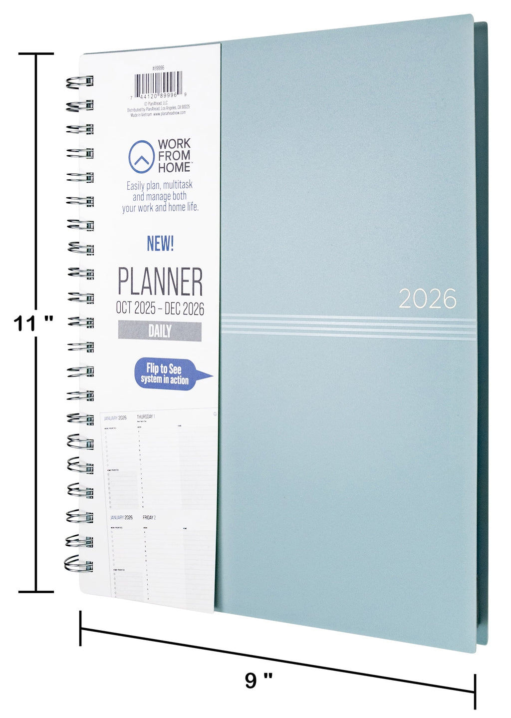 WorkfromHomeDaily Planner Large(8.5x 11) Teal15-MonthOct2025-Dec 2026 - Image 3
