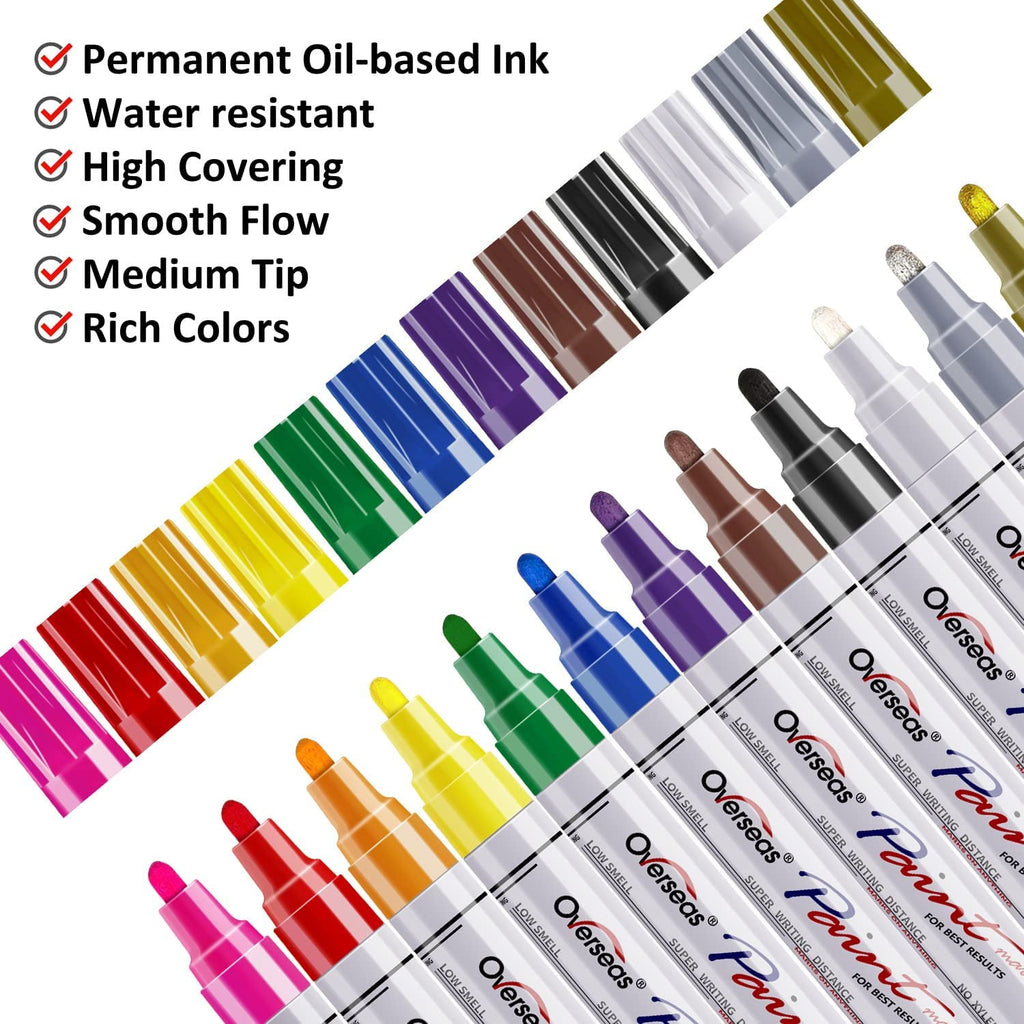Paint Marker Pens, 12-Count Permanent Painting Markers, Conical Point, Assorted Colors - Image 2