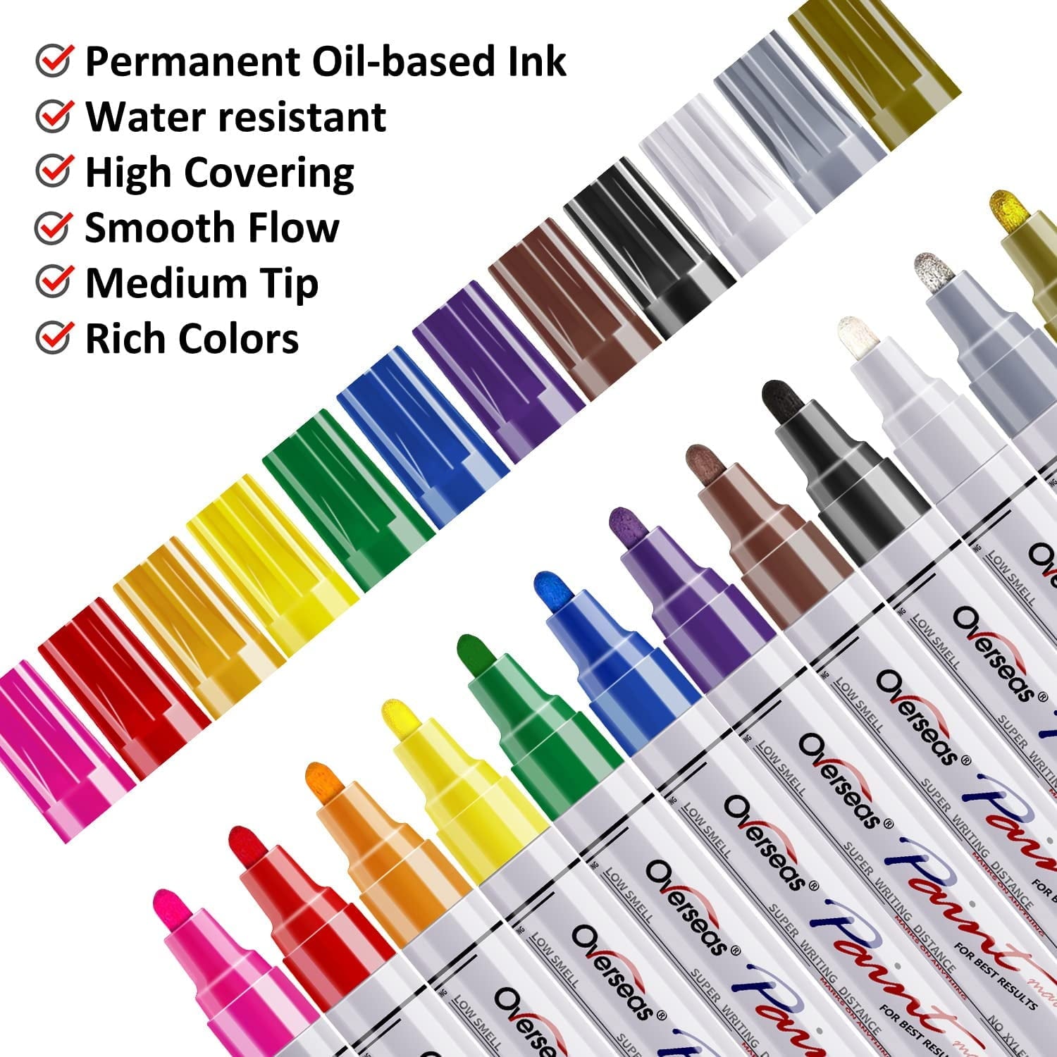 Paint Marker Pens, 12-Count Permanent Painting Markers, Conical Point, Assorted Colors - Image 2