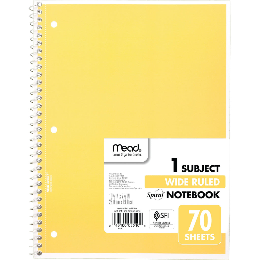 Spiral Notebook, 1 Subject, Wide Ruled, 70 Sheets, Assorted (05510) - Image 6