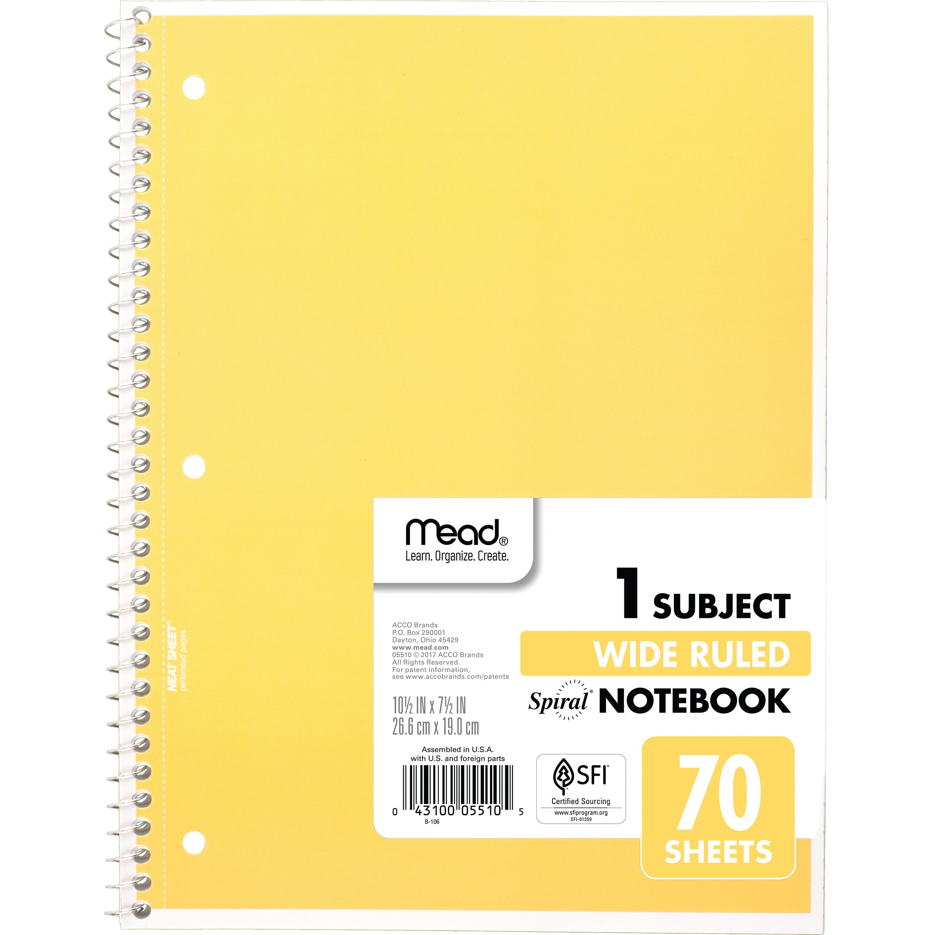 Spiral Notebook, 1 Subject, Wide Ruled, 70 Sheets, Assorted (05510) - Image 6