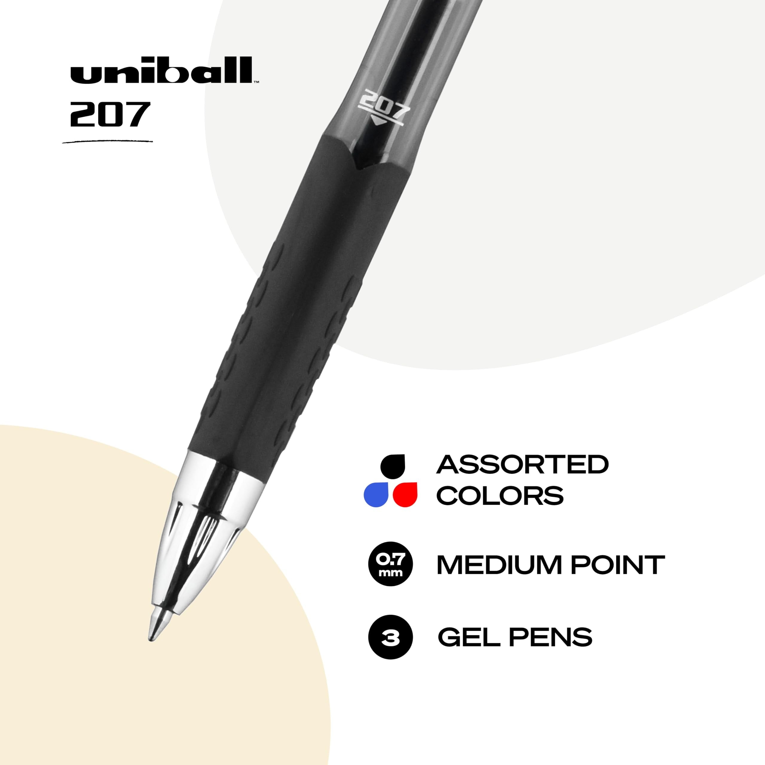 uni-ball 207 Retractable Gel Pen Set, .7mm, 3-Colors - Image 2